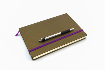 Brown Diary Book with pen.
