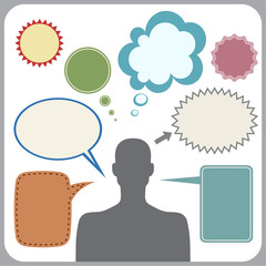 Clipart of man with speech bubbles. Vector