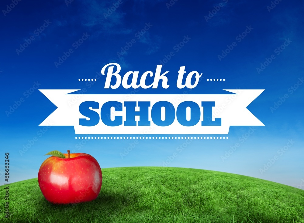 Poster Composite image of red apple with back to school message