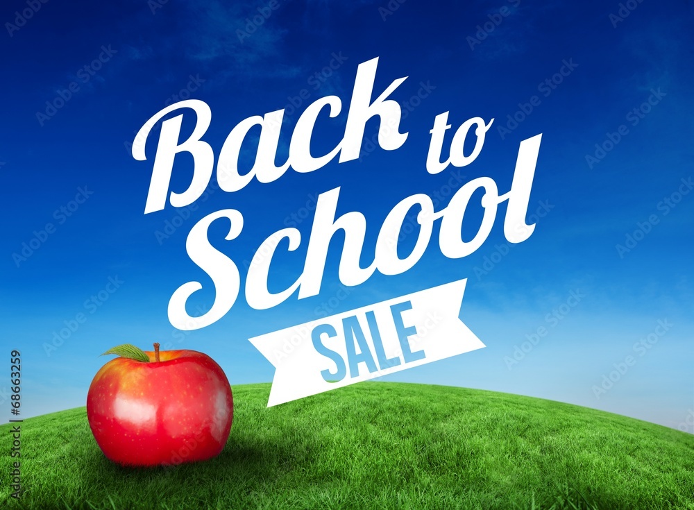 Poster Composite image of red apple with back to school message