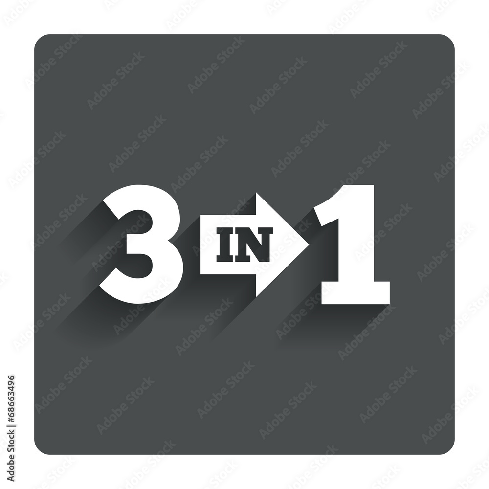 Poster three in one sign icon. 3 in 1 symbol with arrow