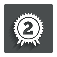 Second place award sign icon. Prize for winner.