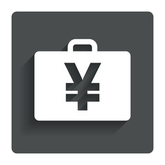 Case with Yen JPY sign. Briefcase button.