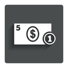 Cash sign icon. Dollar Money symbol. Coin.