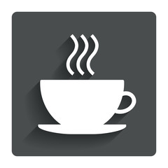 Coffee cup sign icon. Hot coffee button.