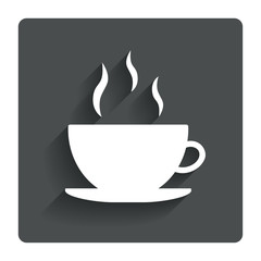 Coffee cup sign icon. Hot coffee button.