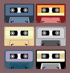 Set of audio cassette tapes in vector.