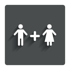 Couple sign icon. Male plus female. Lovers.