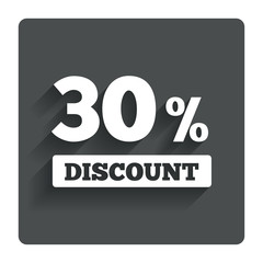 30 percent discount sign icon. Sale symbol.