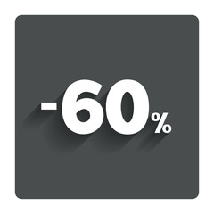 60 percent discount sign icon. Sale symbol.