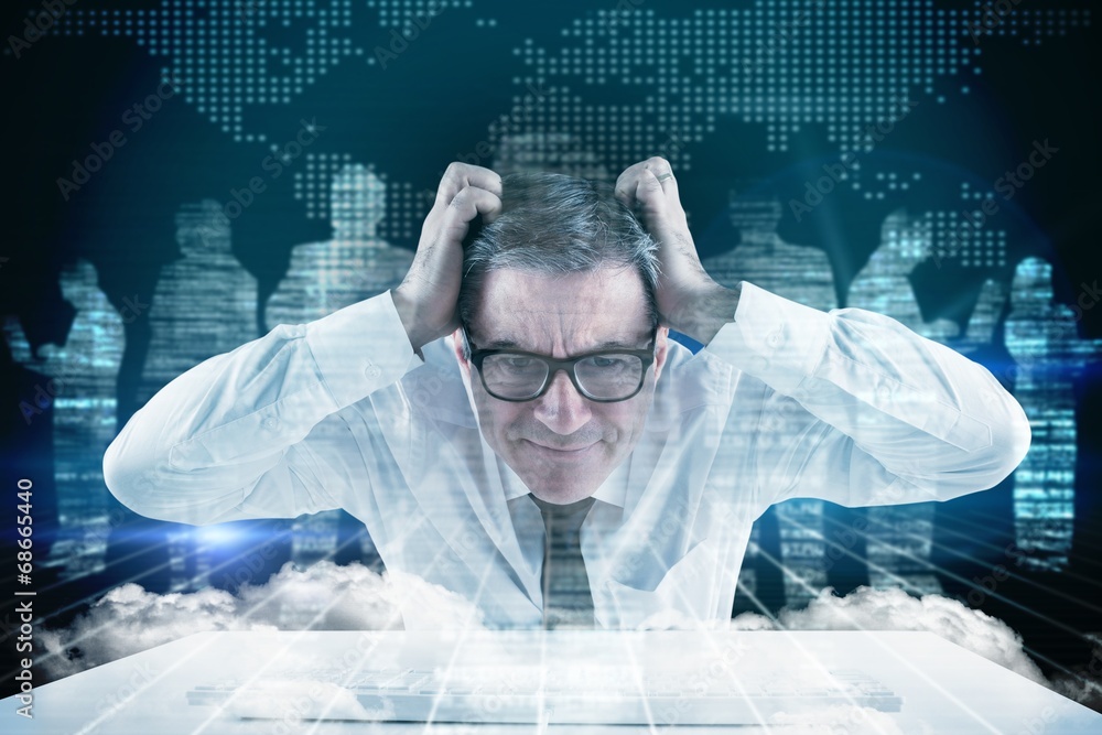 Leinwandbilder composite image of stressed businessman using a keyboard