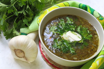 Green soup of sorrel