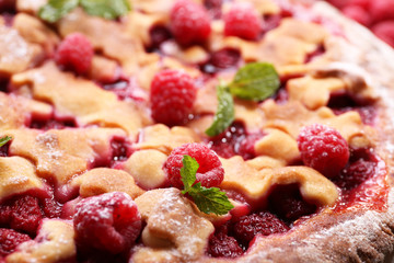 Tasty cake with berries close-up