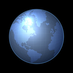 Globe Icon with Light Map of the Continents.