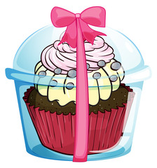 A cupcake with a pink ribbon lace