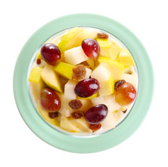 Healthy breakfast - yogurt with  fresh grape and apple slices