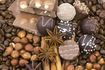 chocolate, coffee, spices and nuts
