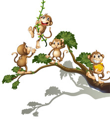 Naklejka premium A tree with four monkeys