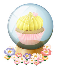 A clear crystal ball with a cupcake inside