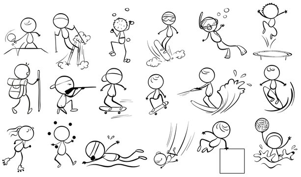 Doodle design of people engaging in different sports