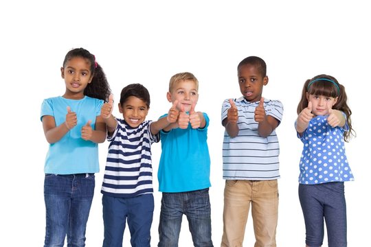 Cute children showing thumbs up at camera