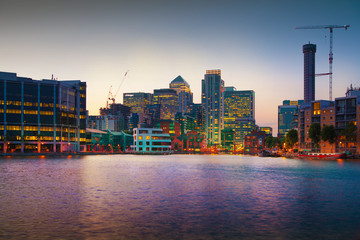 London, Canary Wharf in dusk