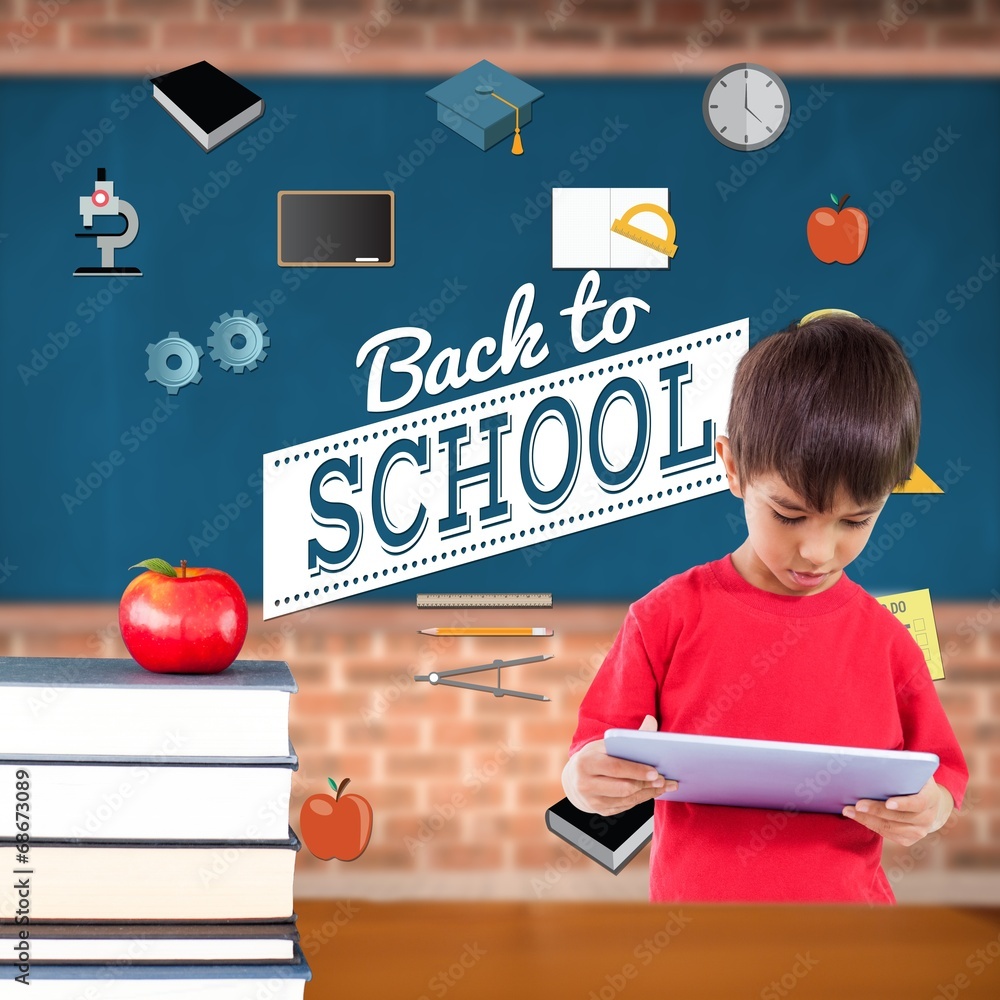 Poster composite image of cute boy using tablet