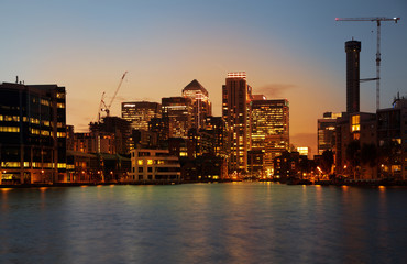 London, Canary Wharf in dusk