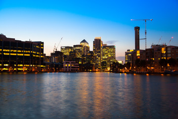 London, Canary Wharf in dusk