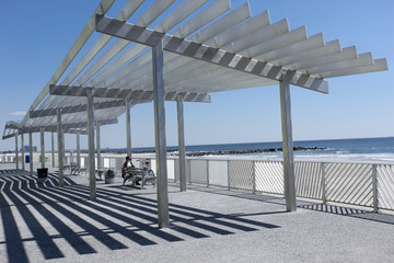 beach shelters on the sea coast