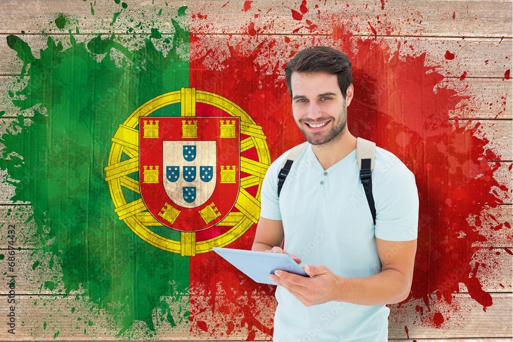 Poster Composite image of student using tablet pc