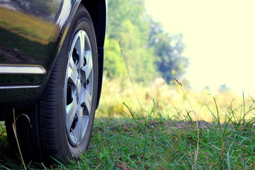 Car wheel in summer