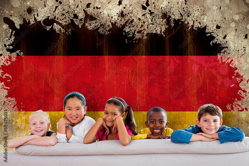 Poster composite image of cute pupils smiling at camera