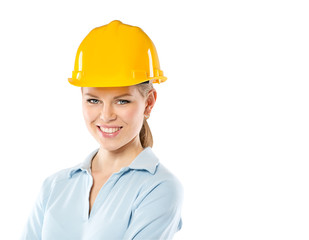 Close-up of smiling female student architect or constructor