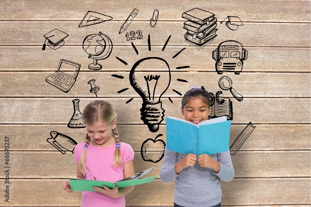 Poster Composite image of elementary pupils reading