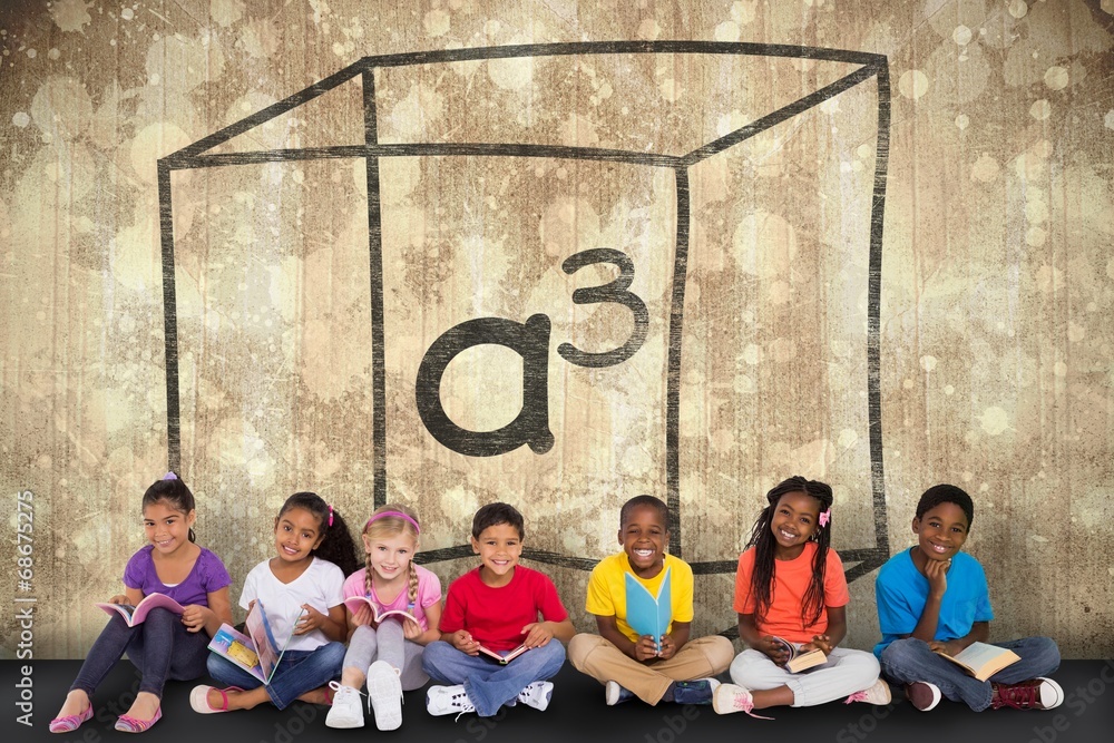 Aufkleber composite image of cute pupils smiling at camera with books