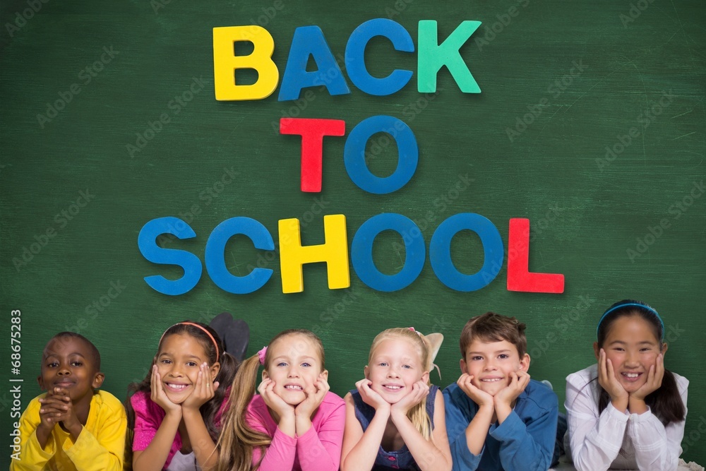 Poster composite image of cute pupils smiling at camera
