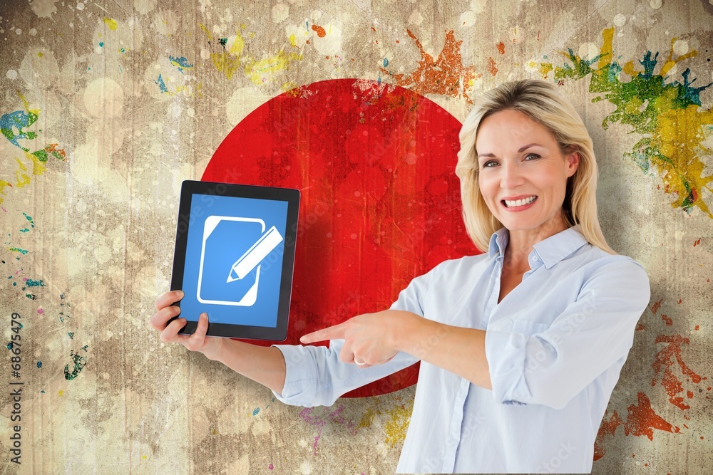 Poster composite image of mature student pointing to tablet