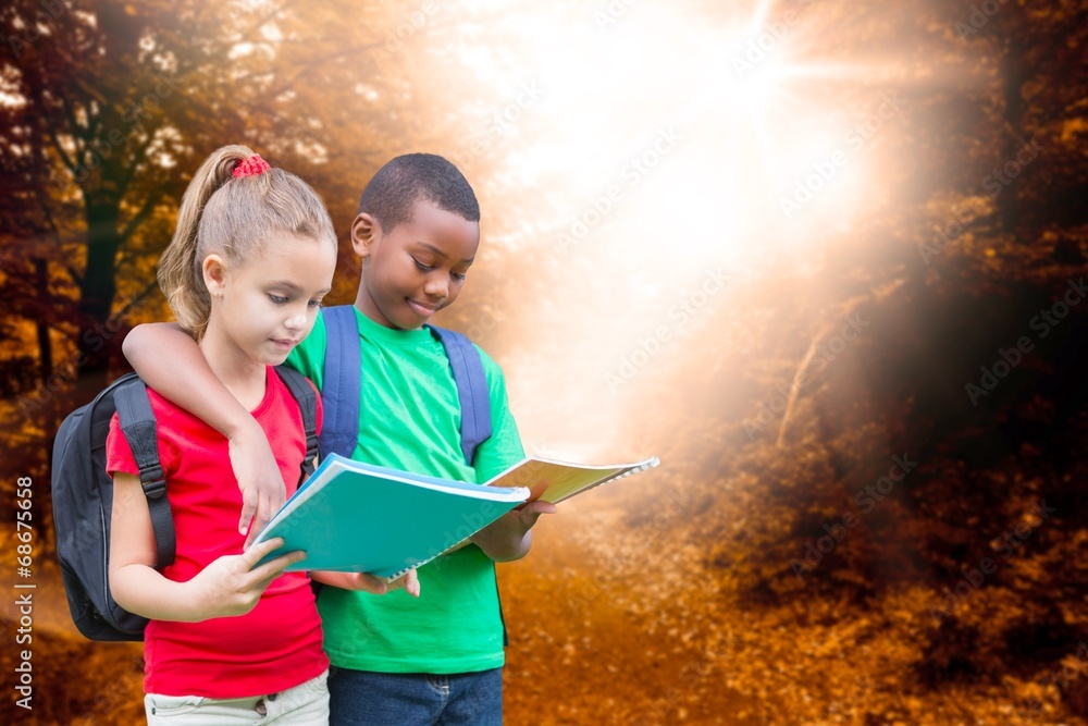 Poster composite image of cute pupils reading