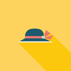 Fototapeta premium Women hat flat icon with long shadow