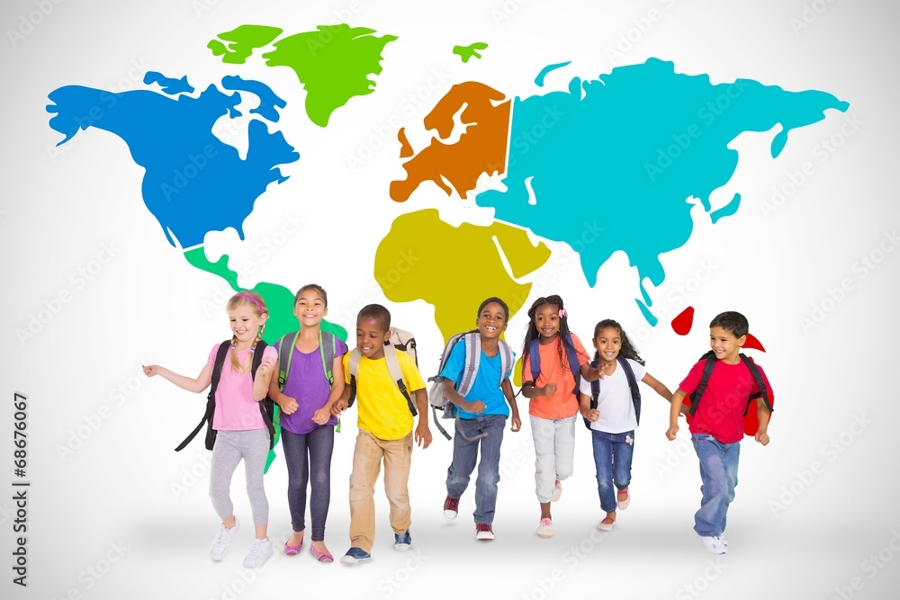 Poster Composite image of elementary pupils running