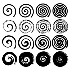 Set of spiral motion elements, black isolated vector objects - obrazy, fototapety, plakaty
