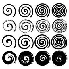 Fototapeten Set of spiral motion elements, black isolated vector objects © tabitazn