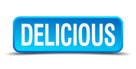 delicious blue 3d realistic square isolated button