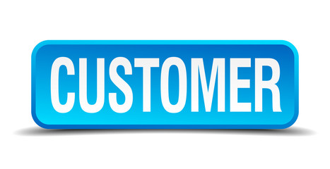 customer blue 3d realistic square isolated button