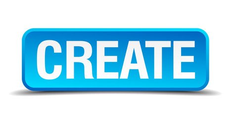 create blue 3d realistic square isolated button