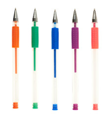 Set of five colorful gel pens