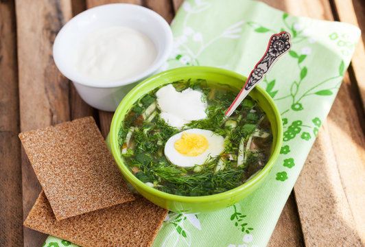 Cold sorrel soup with egg