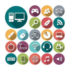 flat icons vector collection with long shadow