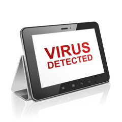tablet computer with text virus detected on display